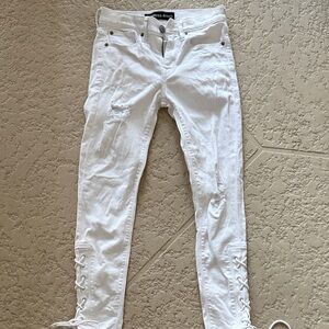 Express White Lace-Up Skinny Jeans